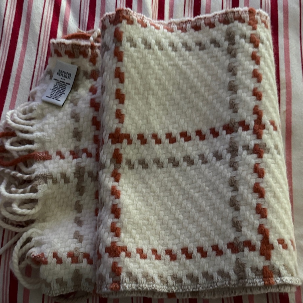 Banana Republic Cream and Brown Checkered Scarf